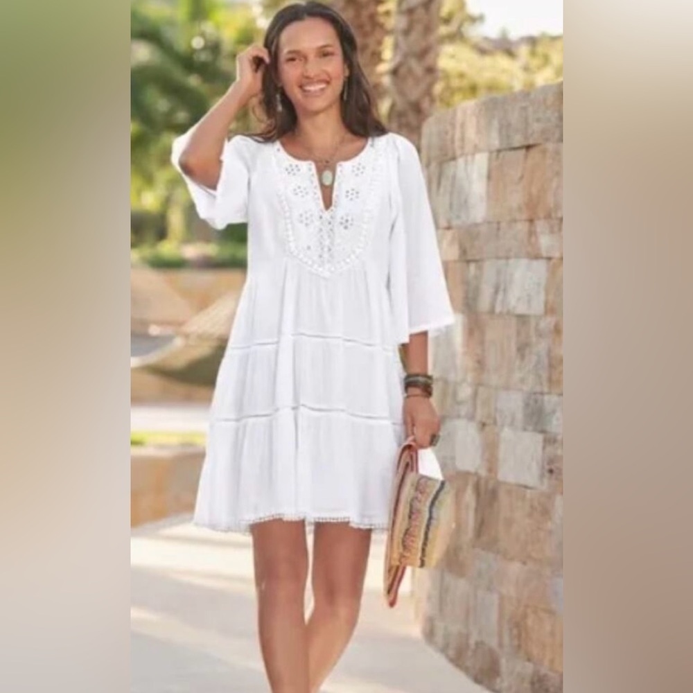 Sundance Sahara Sundress White Cotton Gauze Embroidered Dress Size S Beaded BoHo